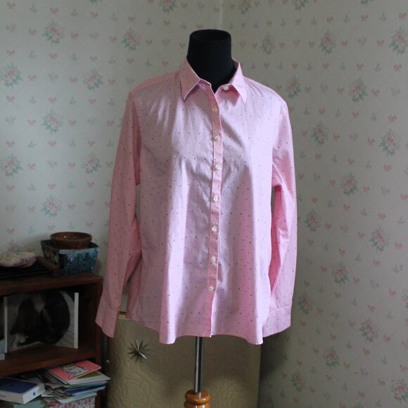 Land's End Pink Cotton Dotted Swiss Button Down Shirt, Size 12P - Picture 2 of 7